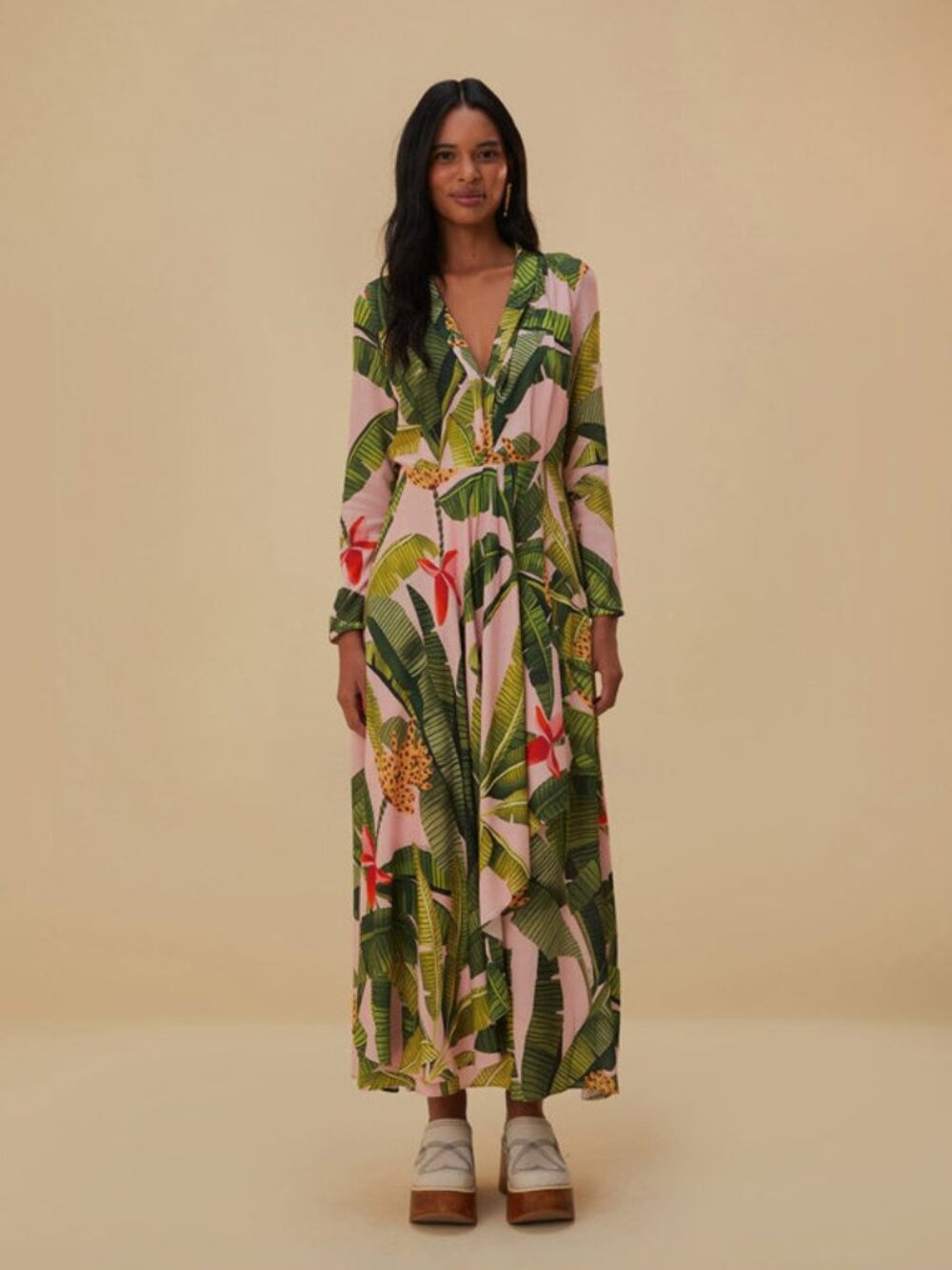 NWT FARM RIO Banana Leaves Pink Maxi Dress Size XS